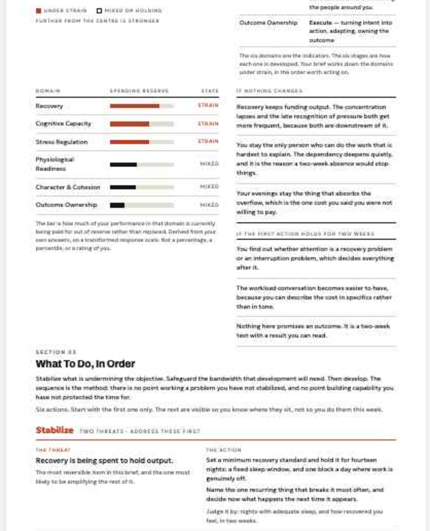 A later page of the Strong Link Profile decision brief